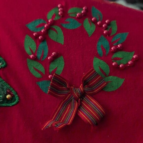 Victoria‎ Jones Woman Christmas Top Vintage Red Embroidery Beads Plaid - Picture 6 of 10